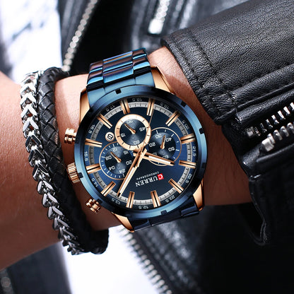 CURREN New Fashion Watches with Stainless Steel Top Brand Luxury Sports Chronograph Quartz Watch Men Relogio Masculino