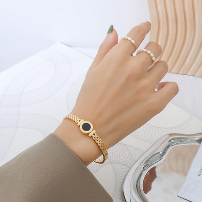 TOSOKO Stainless Steel Love Roman Numeral Shell Bracelet Women's 18 K Gold Plated Fashion Bracelet BSZ118