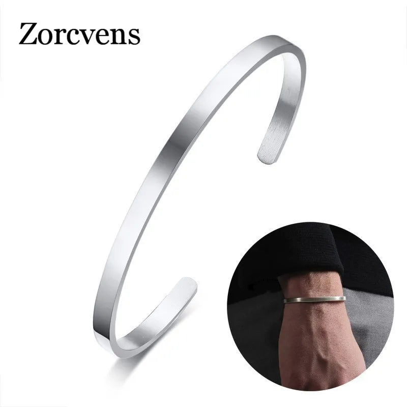 ZORCVENS 2023 New 4mm Cuff Bangle Stainless Steel Men Cuff Bracelet for Man Woman Fashion Jewelry Wholesale