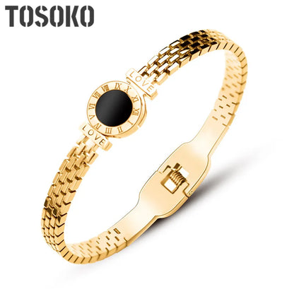 TOSOKO Stainless Steel Love Roman Numeral Shell Bracelet Women's 18 K Gold Plated Fashion Bracelet BSZ118