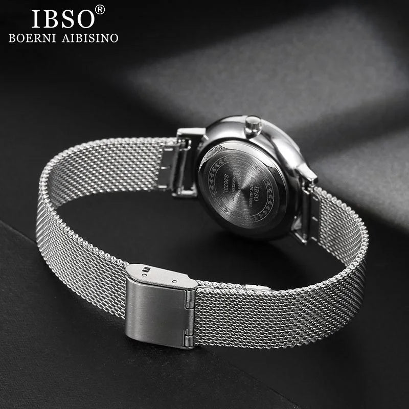 IBSO 2022 Women's Quartz Watch Set Crystal Bracelet Necklace Watch Sets Female Jewelry Set Silver Set Watch Valentine's Day Gift