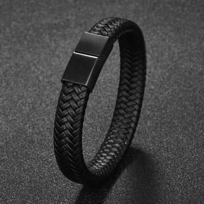 Jiayiqi Punk Men Jewelry Black/Brown Braided Leather Bracelet Stainless Steel Magnetic Clasp Fashion Bangles Gift 18.5/22/20.5cm