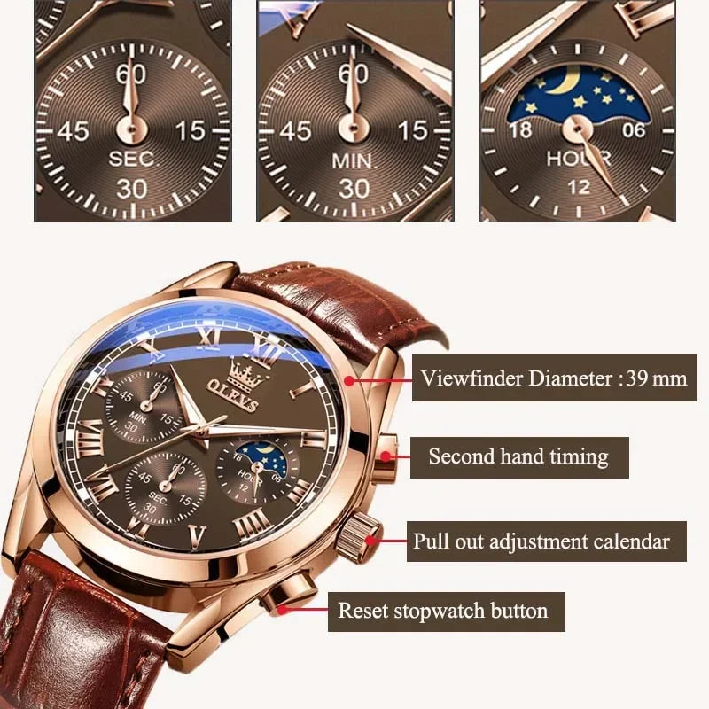 OLEVS Quartz Watch for Men Top Brand Luxury Watches Moon Phase waterproof Mens watches Fashion Chronograph Wrist Watches For Men