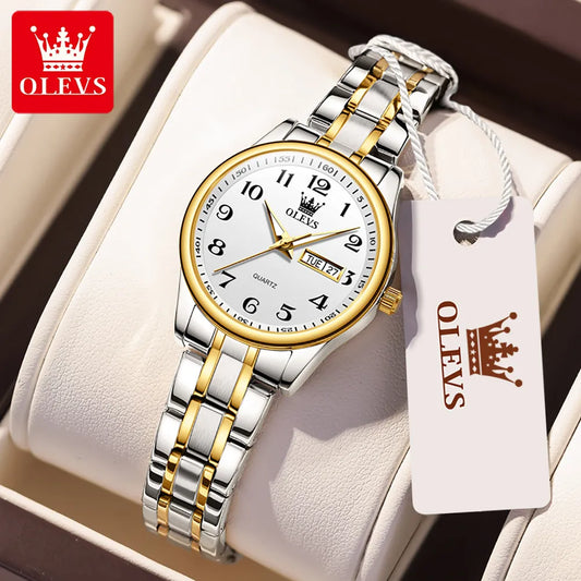 OLEVS Luxury Quartz Watch for Women Elegant Stainless Steel Watches Luminous Waterproof Week Date Wristwatch Ladies Dress Watch