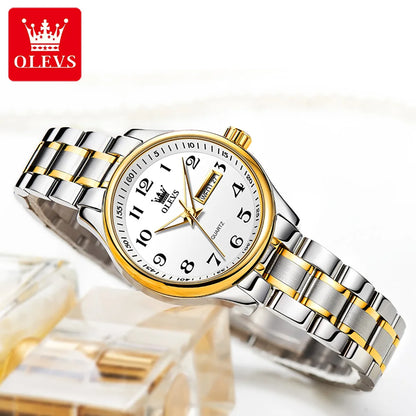 OLEVS Luxury Quartz Watch for Women Elegant Stainless Steel Watches Luminous Waterproof Week Date Wristwatch Ladies Dress Watch