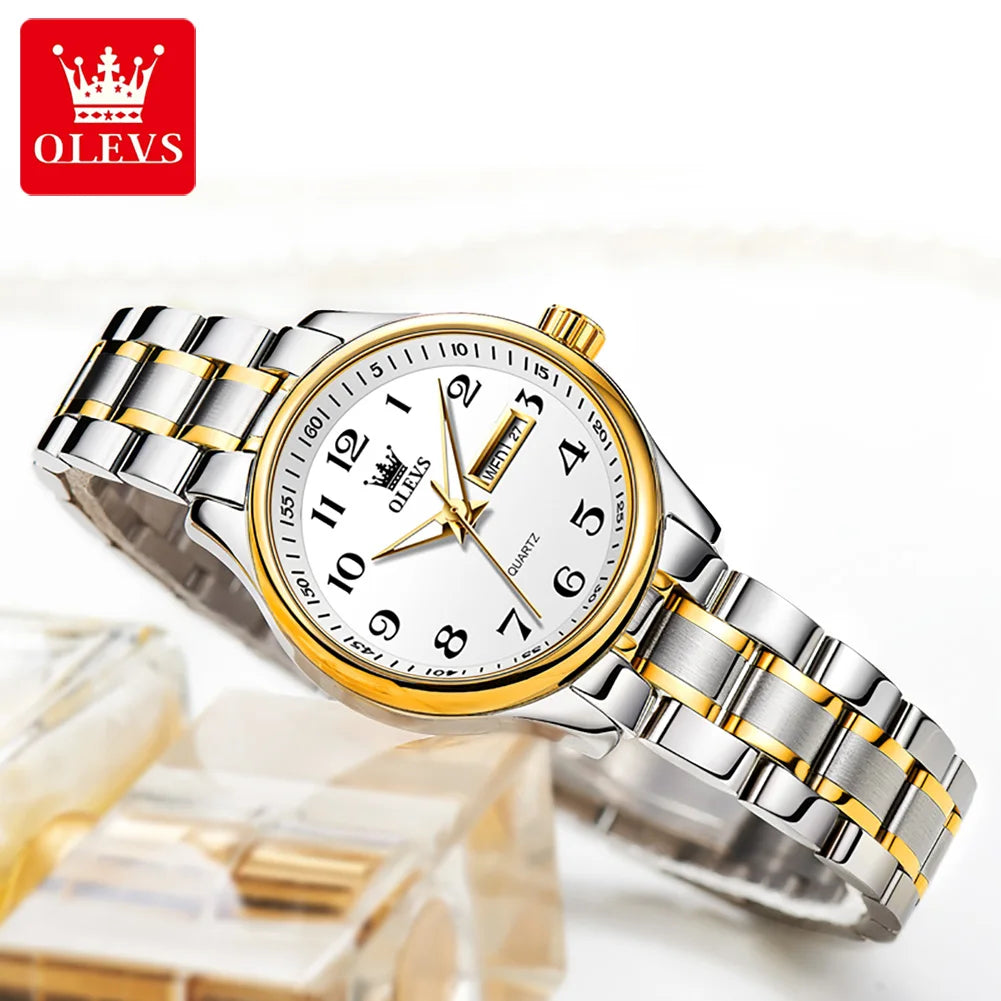 OLEVS Luxury Quartz Watch for Women Elegant Stainless Steel Watches Luminous Waterproof Week Date Wristwatch Ladies Dress Watch