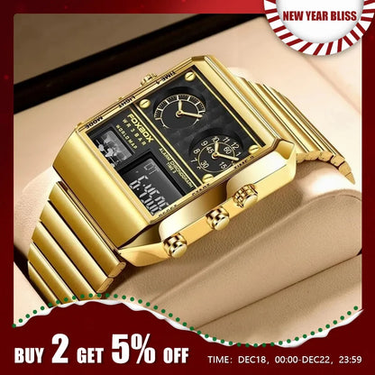 FOXBOX New Creative Square Watch Men Top Brand Luxury Digital Watch Fashion Dual Display Watches For Men Relogio Masculino+BOX