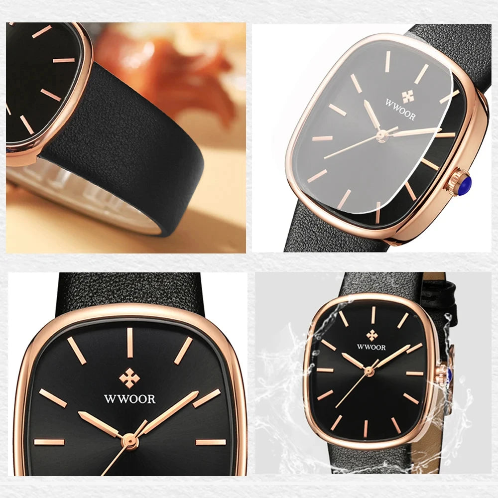 WWOOR 2023 Women Watch Fashion Leather Quartz Bracelet Watch Top Brand Luxury Waterproof Ladies Wristwatch Montre Femme Feminino