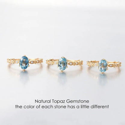 LAMOON Natural Topaz Rings For Women Gemstone Ring Blue Topaz 925 Sterling Silver K Gold Plated Wedding Engagement RI178