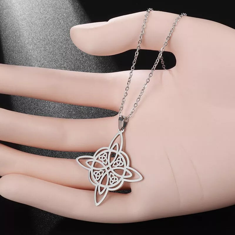 Fashion Charm Witch Knot Necklace Stainless Steel Irish Celtic Knot Pendant Witchcraft Amulet Magical Jewelry Gift for Girls