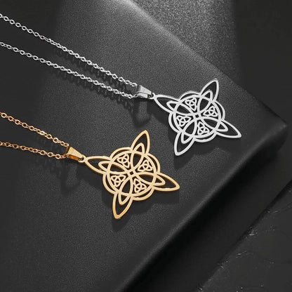 Fashion Charm Witch Knot Necklace Stainless Steel Irish Celtic Knot Pendant Witchcraft Amulet Magical Jewelry Gift for Girls