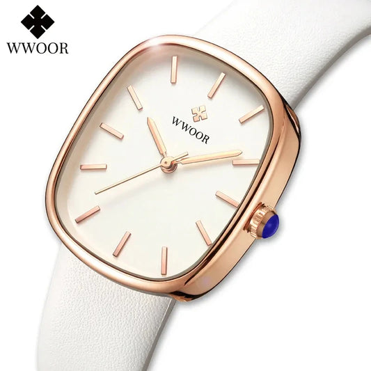 WWOOR 2023 Women Watch Fashion Leather Quartz Bracelet Watch Top Brand Luxury Waterproof Ladies Wristwatch Montre Femme Feminino