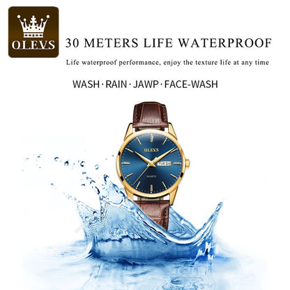 OLEVS Mens Quartz Watches Brand Luxury Casual Fashion Men's Watch For Gifts Breathable leather Waterproof luminous Wristwatch