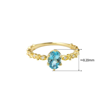 LAMOON Natural Topaz Rings For Women Gemstone Ring Blue Topaz 925 Sterling Silver K Gold Plated Wedding Engagement RI178