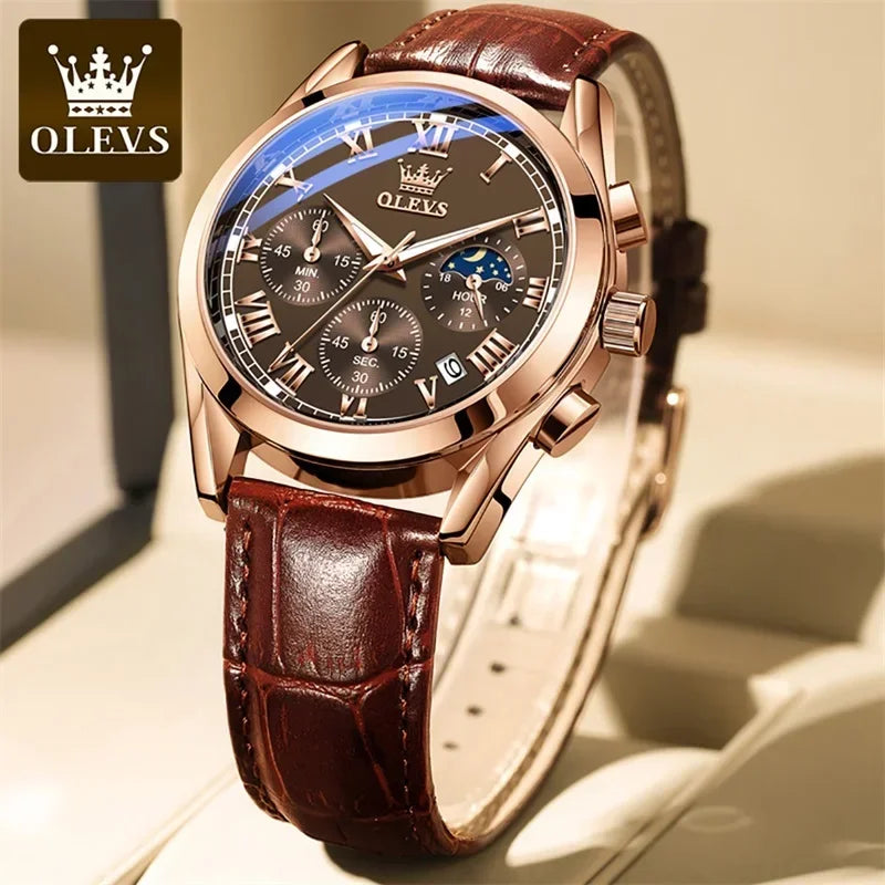 OLEVS Quartz Watch for Men Top Brand Luxury Watches Moon Phase waterproof Mens watches Fashion Chronograph Wrist Watches For Men