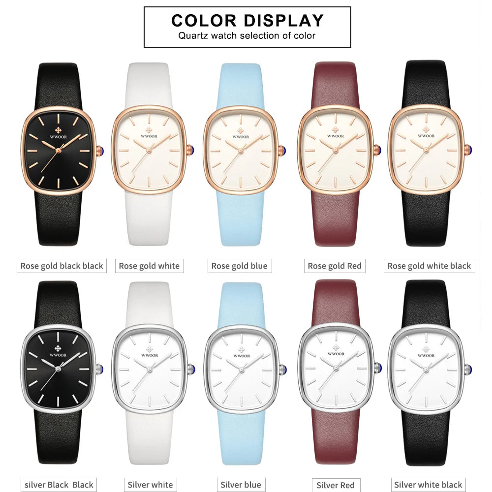 WWOOR 2023 Women Watch Fashion Leather Quartz Bracelet Watch Top Brand Luxury Waterproof Ladies Wristwatch Montre Femme Feminino