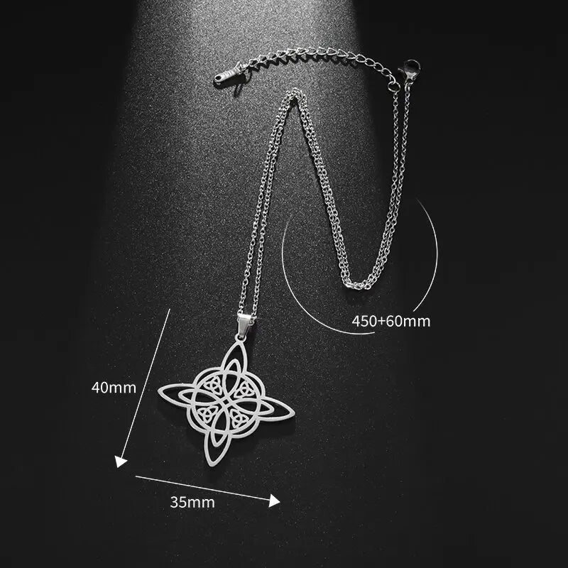 Fashion Charm Witch Knot Necklace Stainless Steel Irish Celtic Knot Pendant Witchcraft Amulet Magical Jewelry Gift for Girls