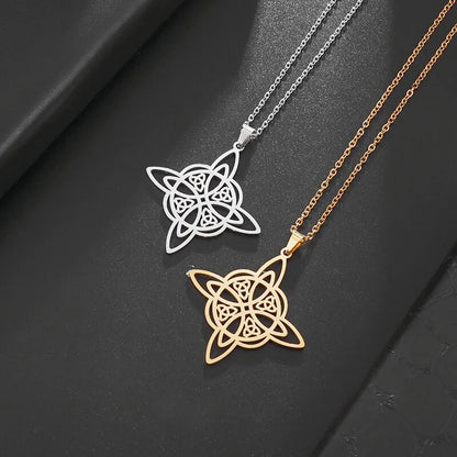 Fashion Charm Witch Knot Necklace Stainless Steel Irish Celtic Knot Pendant Witchcraft Amulet Magical Jewelry Gift for Girls