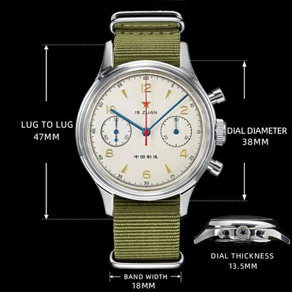 RED STAR 40mm 1963 Chronograph Mechanical Men's Wristwatch Gooseneck Pilot ST1901 Movement Air Force Aviation Sapphire Watch