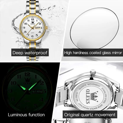 OLEVS Luxury Quartz Watch for Women Elegant Stainless Steel Watches Luminous Waterproof Week Date Wristwatch Ladies Dress Watch