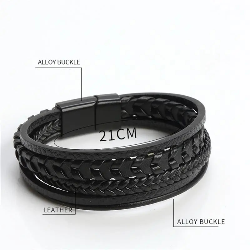 Classic Hand-Woven Leather Bracelet 19/21/23cm Multilayer Leather Men Bracelets Punk Bangle for Friend Charm Jewelry Gifts