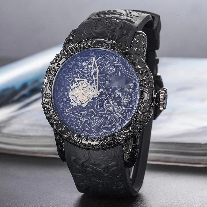 Vintage Dragon Scale Men's Quartz Wristwatch Silicone Strap Casual Creative Fashion Quartz Watch for Men