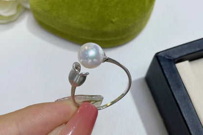 Sterling Silver New Ring K Gold Crafted Pearl Dot 9mm CCR14