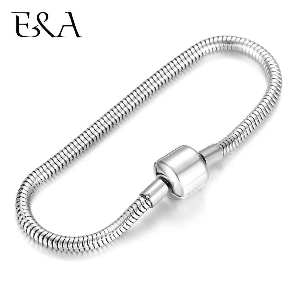 Stainless Steel Bracelets Snake Chains with European Clips DIY Charms Pan Bracelet Jewelry Making Chain Accessories